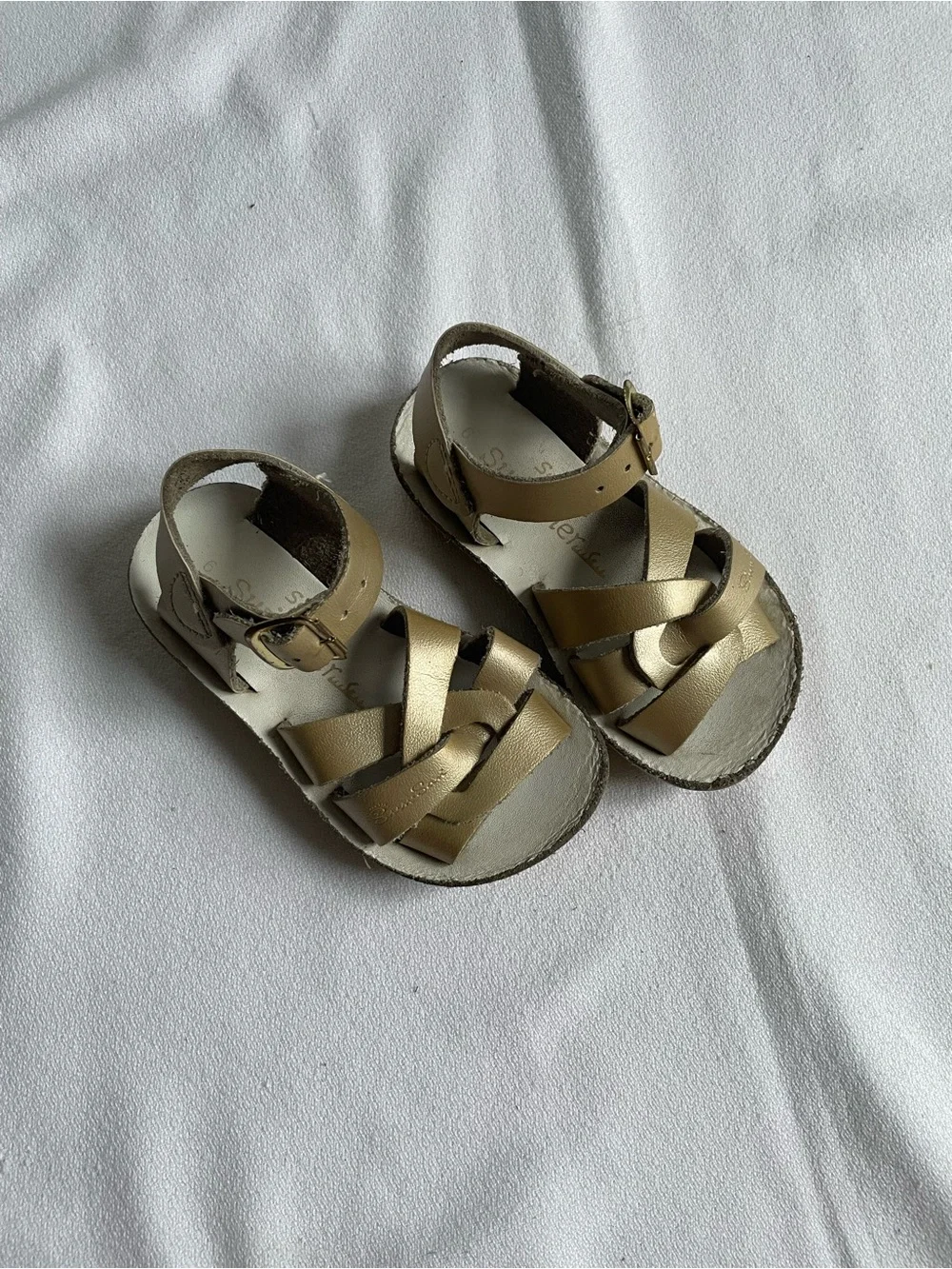 SALTWATER SUN SAN HOY Sandals Gold Metallic Swimmer Fisherman Woven Sparkle